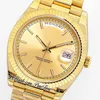 EWF Day Date 228238 ETA A2836 Automatic Mens Watch Yellow Gold Fluted Bezel Champagne Stick Dial Presidential Bracelet Same Serial Card Super Edition Puretime H7