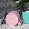 Kaffemuggar med handtag lock rostfritt stål rese tumbler 14oz dubbel väggpulverbelagd kopp vakuumisolerad camping mugg container vatten flaska i bulk