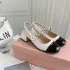 Miu Mary Jane Baotou sandales femmes talon épais perle couleur contraste dos vide unique chaussure moyen été chaussures