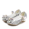 Flat Shoes Teenmiro Princess Kids Leather For Girls Flower Casual Glitter Children High Heel Girl Butterfly Knot Blue Pink ShoeFlat