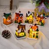 Christmas Resin Village with LED Light Xmas Tiny Glowing Snow House Ornament Gift