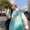Kazak yelek erkekler vneck kalp baskısı gevşek harajuku knittwear jumperlar hiphop vintage kolsuz bahar sonbahar tanktops chic 220822