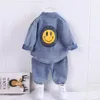 Designer Roupas de menino de menino lapela smiley jackets camisetas cal￧as 3pcs