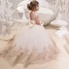 Flickans kl￤nningar s￶ta s￶ta prinsessor Long White Ivory Custom Made Lace Organza Flower Girl Gowns Wedding Girl's Party 2022Girl's