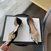 Couronne perle appartements femmes chaussures de mariage bout pointu femme robe mocassins talon bas dames mode luxe Style 43 220819