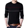 Autumn Mens Sticked tröja T Shirt Comfy O Neck Long Sleeve Pullover Stripe Patchwork Jumper Casual Bottoming Shirt for Winter 220822