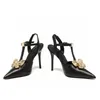 고품질 하이힐 여성 샌들 최고의 가죽 파티 패션 금속 버클 런웨이 무도회 신발 디자이너 섹시한 스틸레토 디너 신발 10cm 상자 35-42 크기