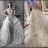 Robes décontractées Glamour Manches longues Tulle Col haut 2022 Robes de mariée Appliques Mariée avec train détachable Robe CasamentoCasual