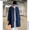 Hommes Trench Coats Casual Hommes Long Denim Veste Simple Poitrine Poches Coupe-Vent Hommes Lâche Plus La Taille Bleu Manteau Automne Mode 2022Men's