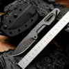 1Pcs H8221 Outdoor Survival Straight Knife N690 White / Black Stone Wash Blade Full Tang Steel Handle Camping Tactical Knives with Kydex