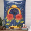 Tapisserie psychédélique ciel étoilé fleur plante décoration murale tapis Hippie Boho décor à la maison murale Tapiz J220804