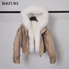 Womens Fur Faux Real Parka Natural Collar Winter Tjock Warm Coat Hooded Lamb -fodrad bomberjacka S7652B 220829