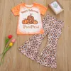 2022 neue Stile Halloween Kleidung Set Baby Mädchen Lange Kurzarm Floral Streifen Leopard Schlaghosen Hosen Be Kind Wild kind Set Kinder Kleidung