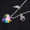 Pendant Necklaces Heart Crystal Necklace Glass Color Paw For Lover Wings Hollow Dog Claw Drop Delivery 2021 Jewelry Pendants Vipjewel Dhiox