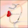 Bagues de bande Personnalité originale Mode Rouge Amour Doux et frais Ouvert Index Bague Femme Bijoux Nouveau Dames Coeur Adju Yydhhome Dhnur