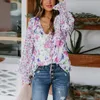 T-shirt Femme Femmes Été Femmes Chemisier Pétale Chemise à manches longues Lâche Casual Floral pour V Chemises uniesFemmes