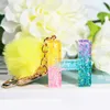 Gold Color Foil Letter Keychains Resin Key Chains Rings Charms 26 Alphabets English Pompom Keyring Bag Gifts