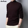 Mens Autumn Winter Soft Warm Knitted Sweater Classic Joker Solid Black Mock Neck Long Sleeve Pullovers Man Fashion Casual Tops 220822