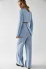 Unique Design Baby Blue Slim Fit Suits Blazer Dress Long Sleeves Bride Wedding Glamorous Leisure Evening Party Wear Two Pieces