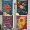 Tapisserie psychédélique ciel étoilé fleur plante décoration murale tapis Hippie Boho décor à la maison murale Tapiz J220804