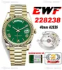 EWF DAG DATUM 228238 ETA A2836 Automatisk herrklocka gul guld r￤fflade Bezel Green Roman Dial Presidential Armband Samma seriekort Super Edition Puretime i8