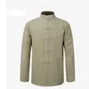 Homens Camisetas Homens Algodão Fluido Tops Ternos de Vestuário para Homens Blusa Camisa Hanfu Uniforme Tradicional Roupas Chinesas Tan207C