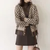 Autumn Winter Coat Sweater Leopard Print Women V-neck Long-sleeved Loose Knitted Cardigan