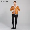 Kadın Shearling Ceket Orijinal Deri Ceket Sıcak Gerçek Yün Ceket Çift Yüz Bikter Ceket S3628 220822