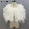 Womens Real Ostrich Feather Ponchos Natural Fur Wedding Bride Shawls Turkey Feather Capes S4645 220822