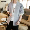 JDDTON Summer Men's Linen Kimono Long Cardigan Outerwear Coats Fashion Streetwear Short Loose Male Jackets Casual Overcoat JE005 220822