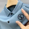 Summer premium ice silk breathable short sleeve t-shirt men's casual loose deer head embroidered polo shirt trend men's wear 220822