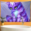 Arazzo animale a muro di cartone animato Arazzo di gatto viola Modella decorazione per la casa Camera da letto J220804