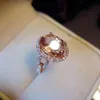 Ringar Womens Diamond S925 Sterling Silver Ring Oval Natural Gold Powder Morganite Female Diamond Fashionable Temperamental All-Match Opening