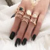 Boho geometrik taç yıldız ay yüzüğü seti moda vintage altın gümüş kristal aşk mücevher