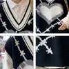 Kazak yelek erkekler vneck kalp baskısı gevşek harajuku knittwear jumperlar hiphop vintage kolsuz bahar sonbahar tanktops chic 220822