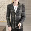 Mężczyźni Suit Blazer Check Wzór wełny pojedynczych piersi Formal Bussiness Casual Jacket PROM TUXEDOS Wedding Groomsmen 4xl 220822