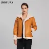 Kadın Shearling Ceket Orijinal Deri Ceket Sıcak Gerçek Yün Ceket Çift Yüz Bikter Ceket S3628 220822