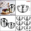 Миски Onzon 6pcs Двойной сталь из нержавеющей стали Столовая Анти-Скальд Райс Дом 13 см. Капля доставка 2021 Гарден кухонный бар ужин yydhhome dh4tl