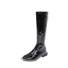 Knight Boots Damen Herbst und Winter lackierte Lederstiefel mit bestickter Spitze, knielange Stiefel, dicke Absätze, Reißverschluss 220822