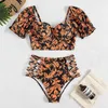 Traje de baño para mujer Conjunto de bikini de cintura alta 2022 Buble S Manga Traje de baño Mujeres Sexy Bikinis Arco Traje de baño Ropa de playa BiquiniMujeres