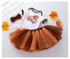 Thanksgiving Kinder Kleidung Set Print Tops Bodysuit Tutu Rock Stirnband Baby Outfits