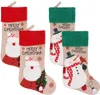 Chaussettes de noël brodées, père noël bonhomme de neige, décoration en lin, sac cadeau F0826