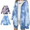 Damen Hoodies Sweatshirts Mode Unisex Mantel Tie Dye Print Seitentaschen Herbst Langarm Reißverschluss Kordelzug Kapuzenpullover