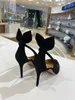 Woman pop heels sexy sandal pointed toe aquazzuras Bow Tie cutout leather pumps slingback wedding party dress pump black nude sude