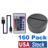 USA Stock RGB 3D Night Lights Base for Illusion Lamp 4mm Acrylic Panel AA Battery or DC 5V USB Nights Lights 16 Colors IR Remote Control Black White