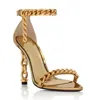 Summer Women Heels Sandals Shoes Chain-link Strappy Leather Lady High-heeled Party Wedding