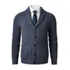 Cardigan à col châle pour hommes, pull coupe ajustée en tricot torsadé boutonné en laine mérinos avec poches 220822