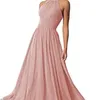 Women Halter Bridesmaid Dresses Long Chiffon Formal Dresses Evening Party Dress