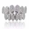 OUTROS MENINOS HIP HOP FANG TOP TOPT DEATHZZS SET GOLD SILL Silver Color Micro Pave White CZ Rhinestone Bling Iced Rapper Jewelryothethe