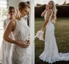 Abiti da sposa a sirena in pizzo all'uncinetto Backless Drop Ship B2B Abiti da sposa Maxi Boho con ritagli di treni in campagna